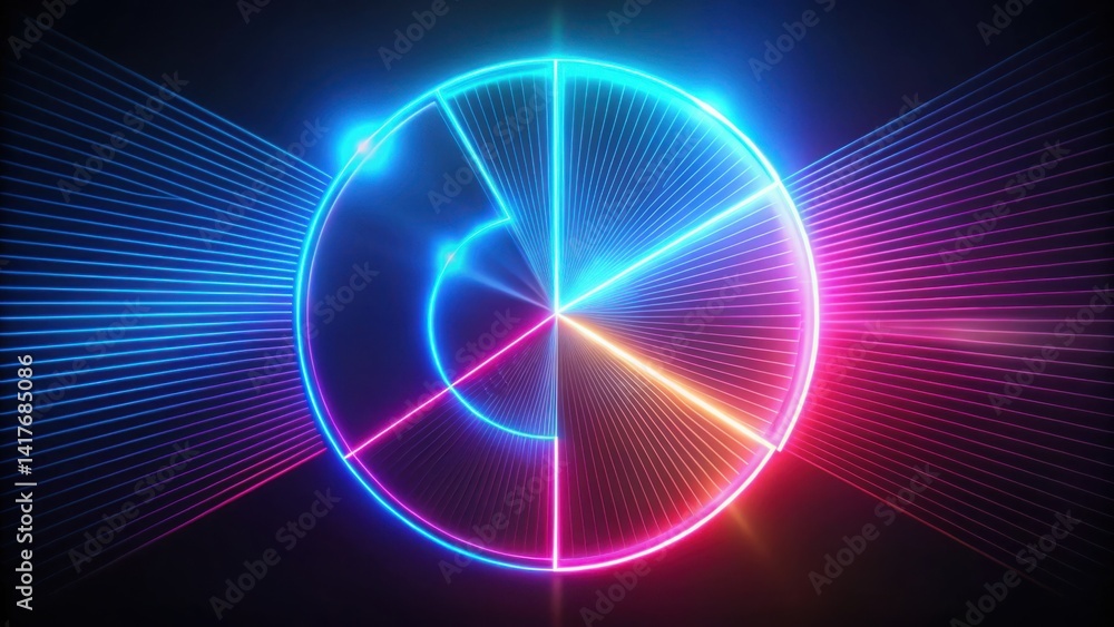 Poster Vibrant Neon Pie Chart with Glowing Effects and Dynamic Lines