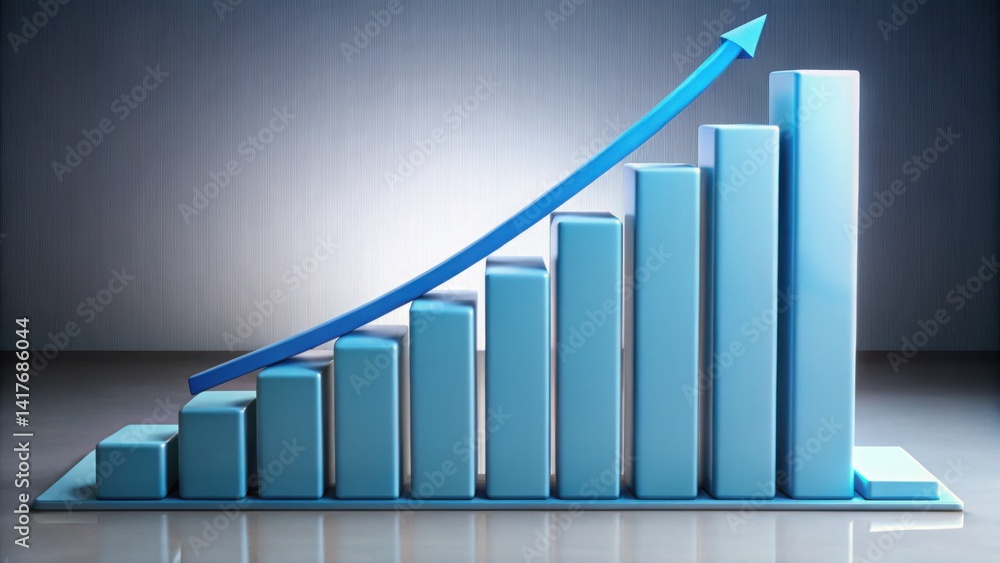 Poster blue graph depicting growth trends in data visualization concepts