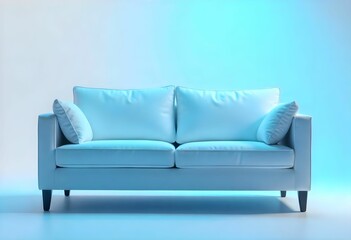 Fototapeta premium Modern white sofa in minimalist studio with soft lighting and reflection