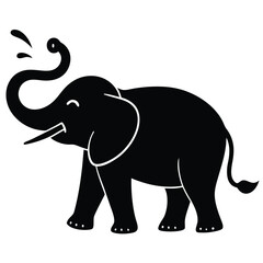 Elephant vector illustration depicts a big, gray animal with a trunk, isolated in the wild