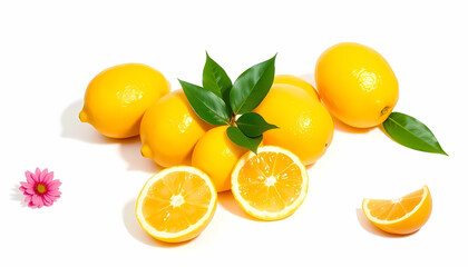 orange and leaves on white background