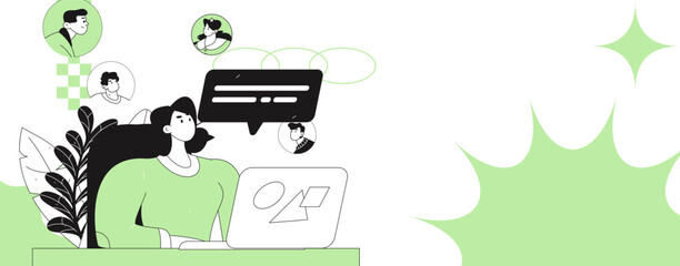 Flat vector illustration of business people operating work scene
