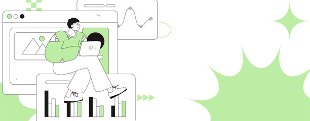 Flat vector illustration of business people operating work scene
