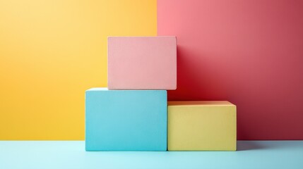 Obraz premium Colorful geometric blocks arranged on a vibrant background creating a playful and modern interior design concept