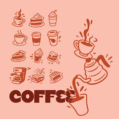 Illustrações cafeteria estilo doodles