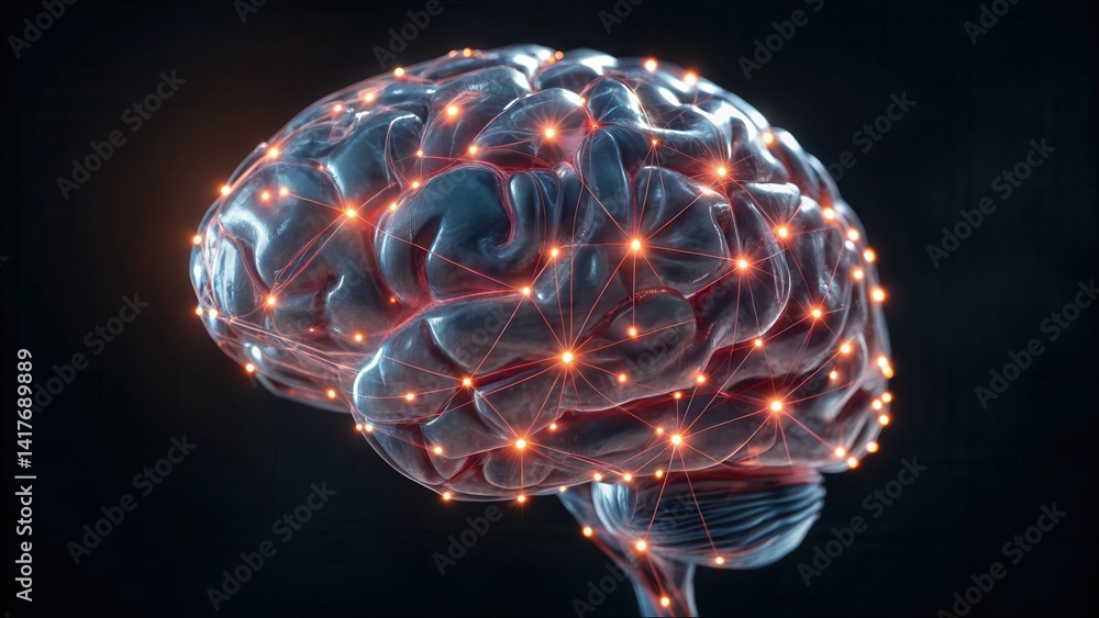 Aufkleber AI Brain Visualization with Nodes Firing in Low Resolution Gigapixel