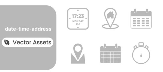 Modern vector collection of time, date, and calendar icons. Includes clock symbols, wall calendars, daily planners, and schedule elements in clean flat style. Perfect for apps, websites, productivity 
