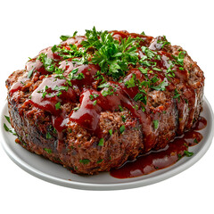 Juicy Meatloaf Glazed with BBQ Sauce and Parsley,