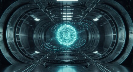 Futuristic Space Station with energy sphere, illustration