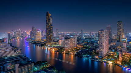 Cityscape aglow. A stunning night skyline vibrant lights and urban charm. 