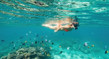 Woman Snorkeling with Fish, Photo