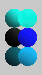 A vibrant spectrum of teal, aqua, and blue circles overlapping, creating a dynamic visual harmony against a neutral gray backdrop.