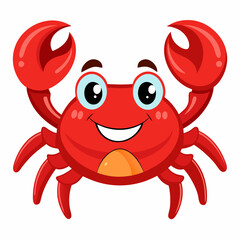 Cartoon red crab with claws and smiling face