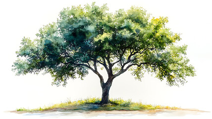Fototapeta premium Watercolor tree illustration with lush green foliage isolated on white background in artistic style for creative projects