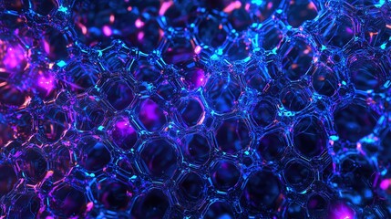 Neon Glass Honeycomb Quantum Lattice on Dark Background 3D Render