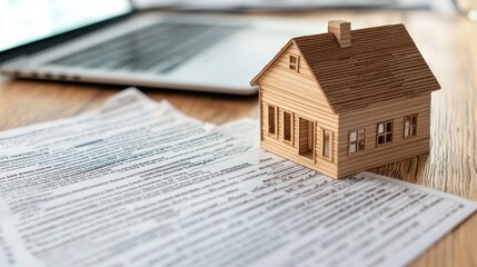 A real estate investor viewing property documents and financial reports on a desk with a laptop.