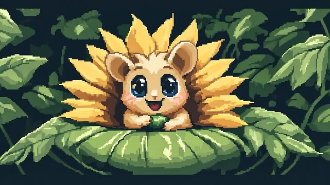 Cute hedgehog in sunflower, jungle setting