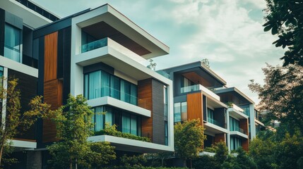 Modern apartment buildings in a green residential area in the city
