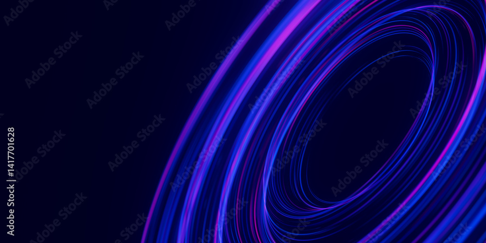 Poster closeup of circular data light speed flow. abstract round digital data stream of quantum computing. 