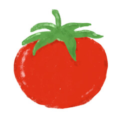 cute kawaii red tomato doodle crayon illustration kids eat healthy food organice fresh vegetables ingredient salad soup isolated on white digital sticker clipart