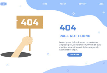 404 Error Page Flat Illustration of hand holding a text board and Lost Web Page Banner Template