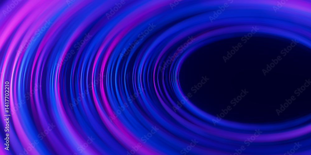 Poster Closeup of circular data light speed flow. Abstract round digital data stream of quantum computing. Cyberspace of qubit trail waves with DOF. Modern tech information transmission.