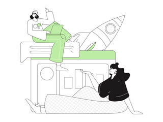 Flat vector illustration of business people operating work scene
