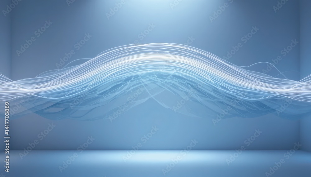 Poster dynamic wave interaction virtual studio digital art minimalist environment eye-level viewpoint ether
