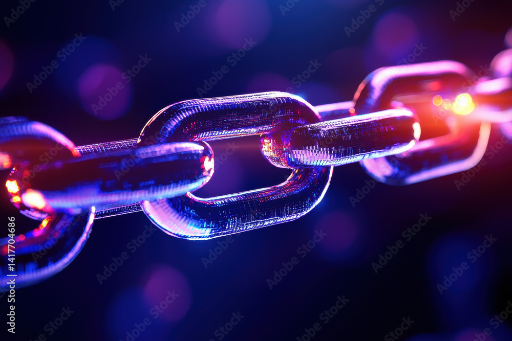 Poster glowing neon network of blockchain transactions creates vibrant visual experience