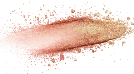 Bronzing powder stroke with golden particles, top view, white background, PNG