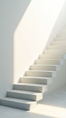 Ascending staircase constructed from project milestones. Business professionals visualize achievement pathway toward strategic goals illustrating upward career journey and corporate success concept.