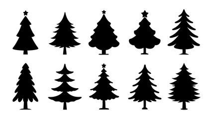 set of chritmas tree silhouette vector on white background
