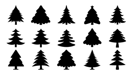 set of chritmas tree silhouette vector on white background
