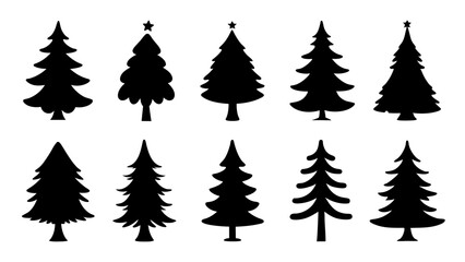 set of chritmas tree silhouette vector on white background