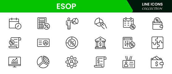 A set of line icons related to ESOP. Employee, plan, ownership, stock, profit, and so on. Outline icon collection Vector illustration web line icon collection