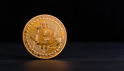 Bitcoin coin on dark background representing digital currency and investment opportunities