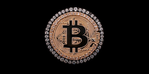 Fototapeta premium Bitcoin coin with diamond encrusted edges, symbolizing wealth and luxury
