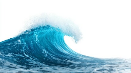 Vibrant Blue Ocean Wave Crashing Dramatically Against Surface Capturing Nature's Power and Beauty