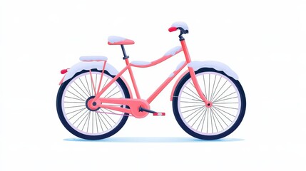 Vibrant Pink Bicycle Covered in Snow Against a Bright White Background Evoking Winter Charm and Outdoor Leisure