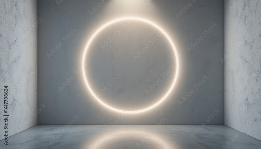 Poster illuminated circular design modern gallery digital art installation minimalist environment centered 