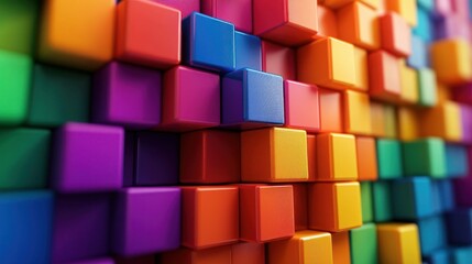 Fototapeta premium Colorful arrangement of 3D cubes creating a vibrant abstract wall design