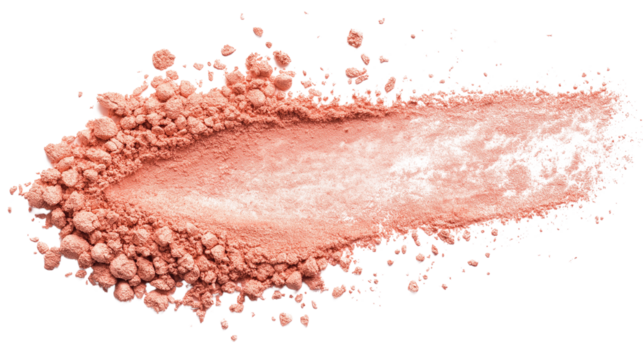 Peachy blush powder smear with gradient effect and soft edges, isolated PNG 