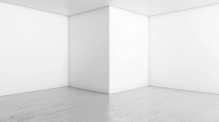 Blank white interior room background ,empty white walls corner and white wood floor contemporary