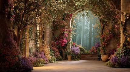 Fototapeta premium Forest Path Sunlight Illustration, Forest stone footpath in Tasmania Australia. Travel background