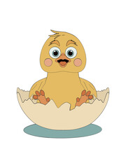 A funny chick in eggshells 