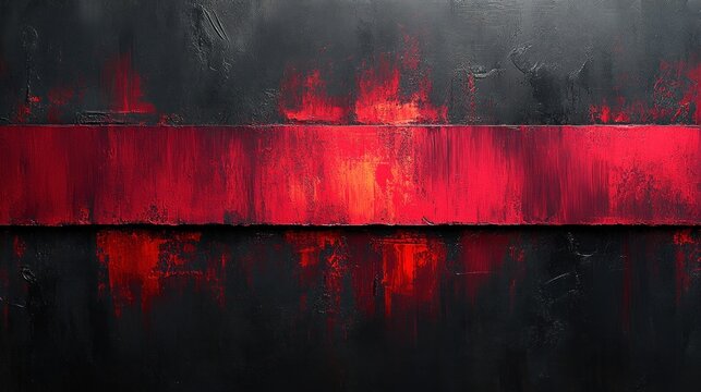 Bold strokes of red contrast against deep black, creating a dramatic visual experience