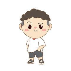 Cute boy smiling cartoon character. A boy concept design. Flat chibi cartoon style. Vector art illustration. Isolated white background