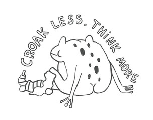 Funny doodle frog print, outline hand drawn toad with quote