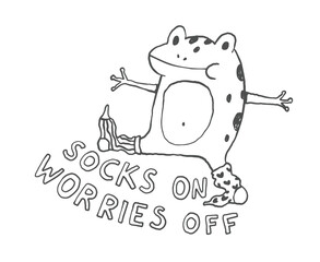 Funny doodle frog print, outline hand drawn toad with quote