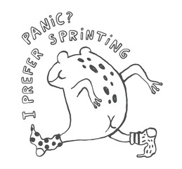 Funny doodle frog print, outline hand drawn toad with quote